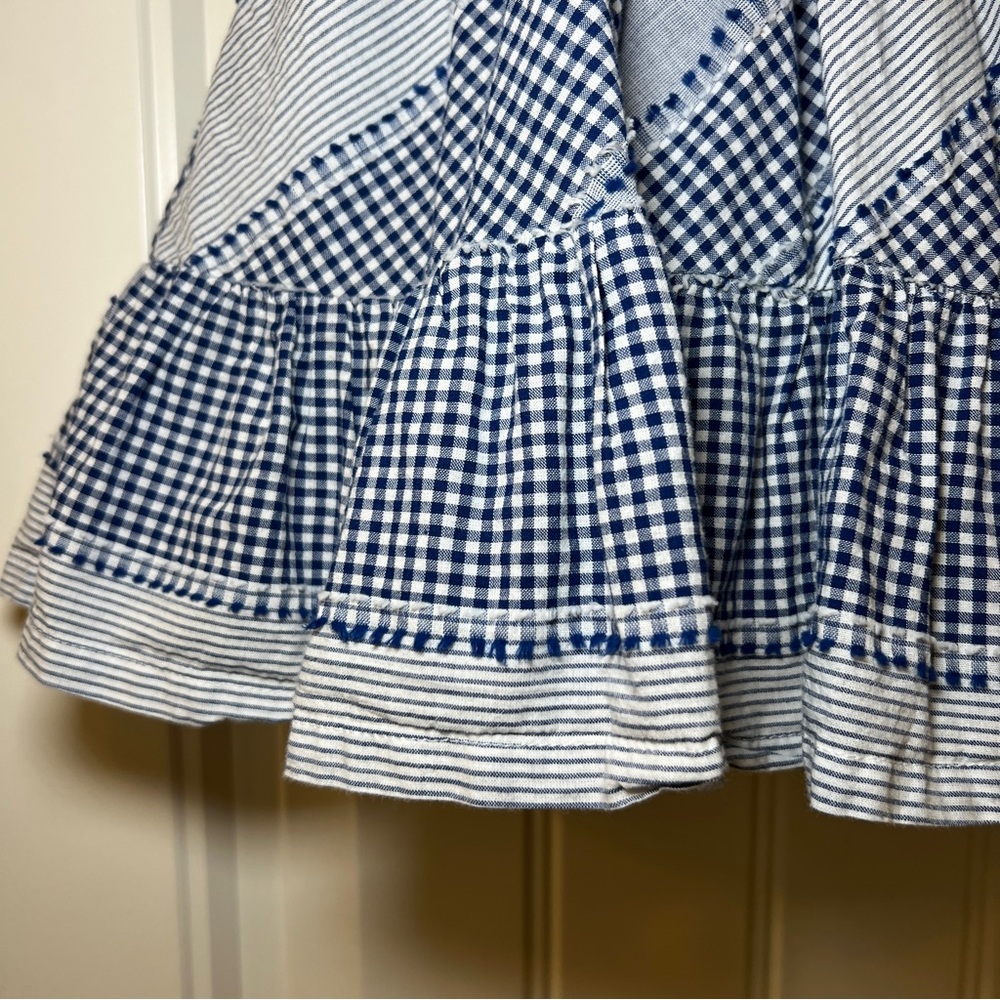 Genuine Kids By Oshkosh Navy And White Checkered Girls 5T PuffyDress Pearl Snaps - Picture 6 of 16